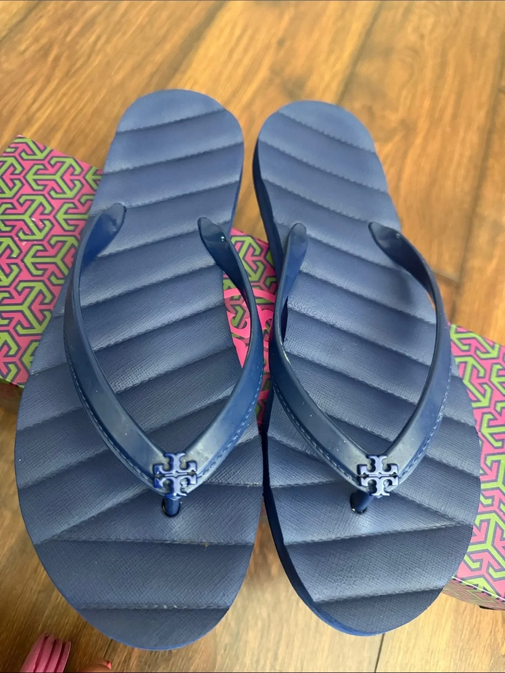 Tory Burch Kira Flip Flop Kids Shoes - Dark Indigo (Size 8)